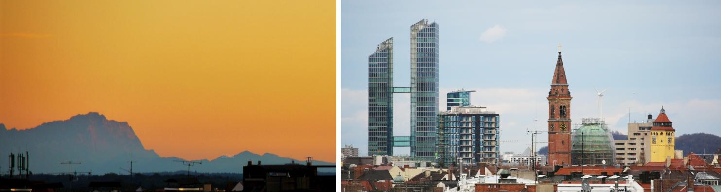 Zugspitze Hochhäuser von unseren Terrassen fotografiert