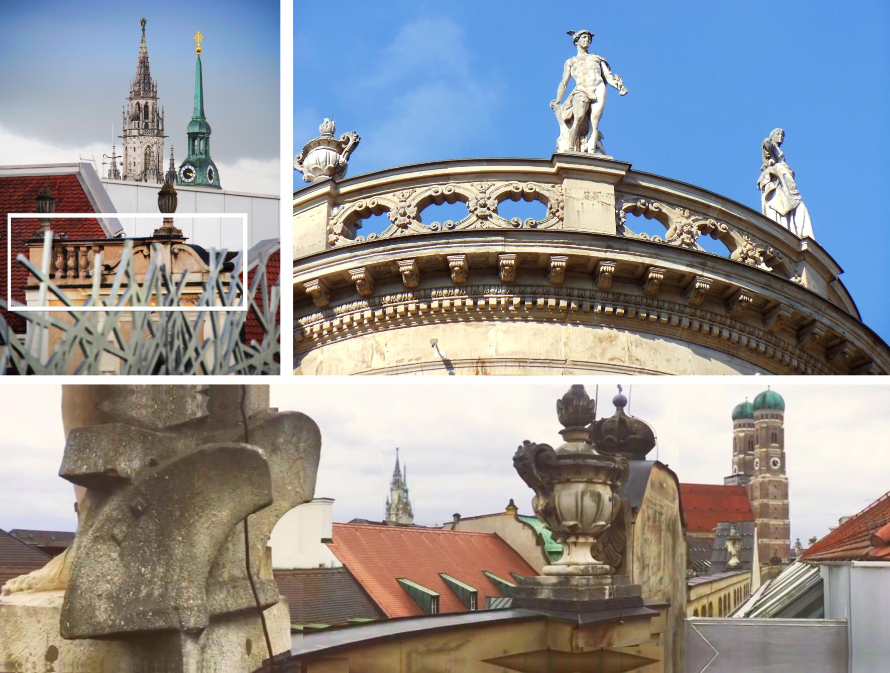 Kleiner historischer Terrassenbalkon über Münchens Dächern