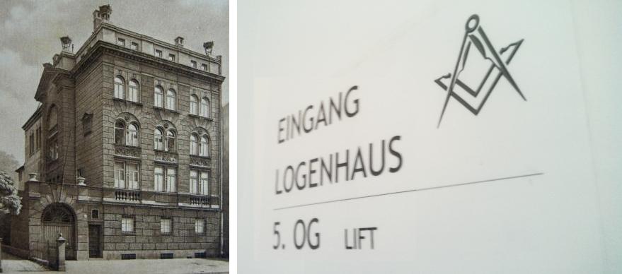 historisches Logenhaus u heutiges Eingangschild München
