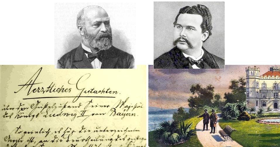 Ludwig II. und Psychiater von Gudden brechen zu ihrem letzten
und tödlichen Spaziergang auf