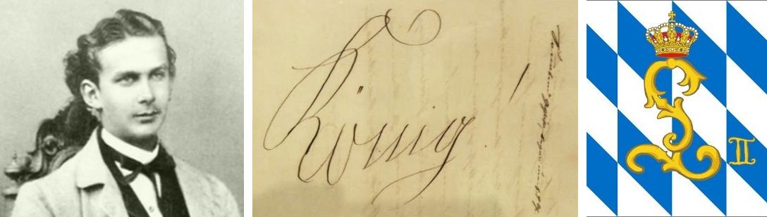 Ludwig II. als blutjunger König, sein Jubel 'König!' im Tagebuch 1864
und sein Monogramm