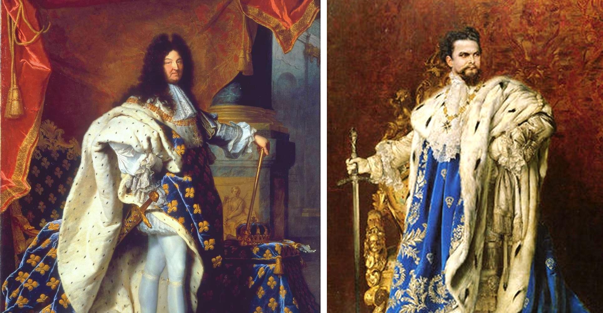 Wie sich die Bilder gleichen: Links der französische Sonnenkönig XIV.,
rechts sein bayerischer Namensvetter Ludwig II. - trotz fast zweier
Jahrhunderte Abstand.