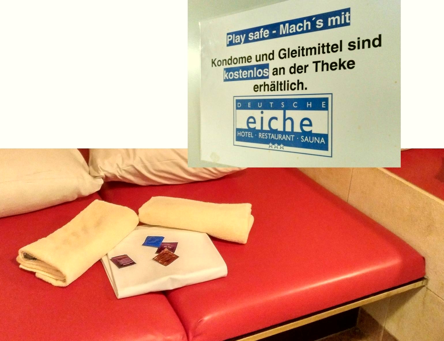 In allen Boxen der großen Münchner Nännersauna liegen Kondome bereit