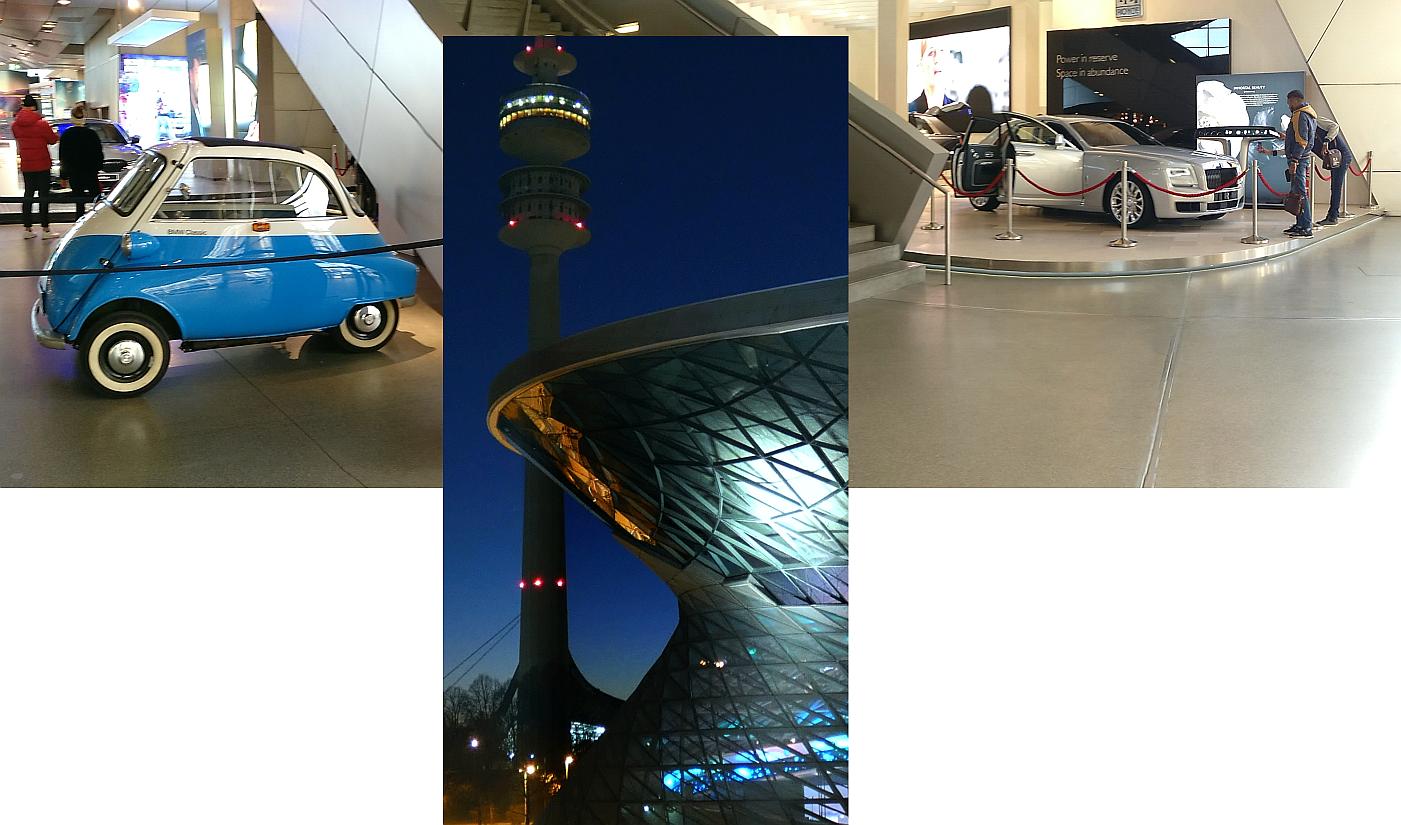 BMW-Welt innen - Nostalgie-Auto BMW-Isetta und RollsRoyce