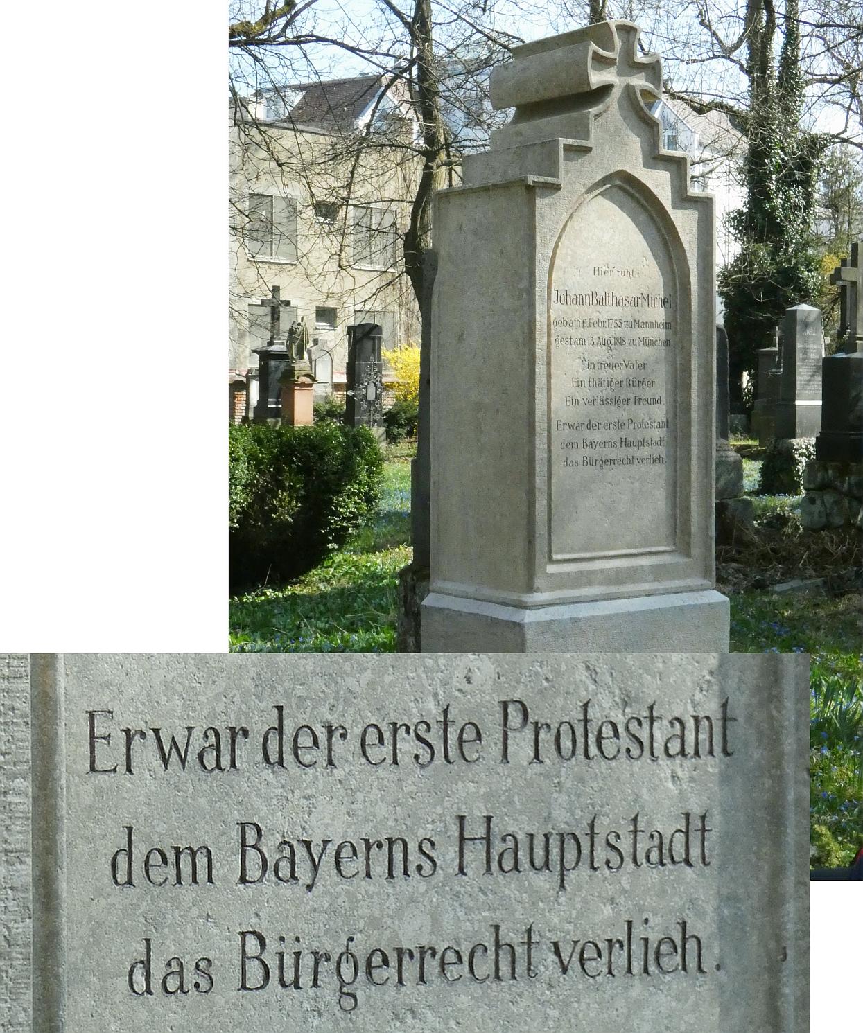 Das Grab des ersten protestantischen Bürger Münchens der Neuzeit