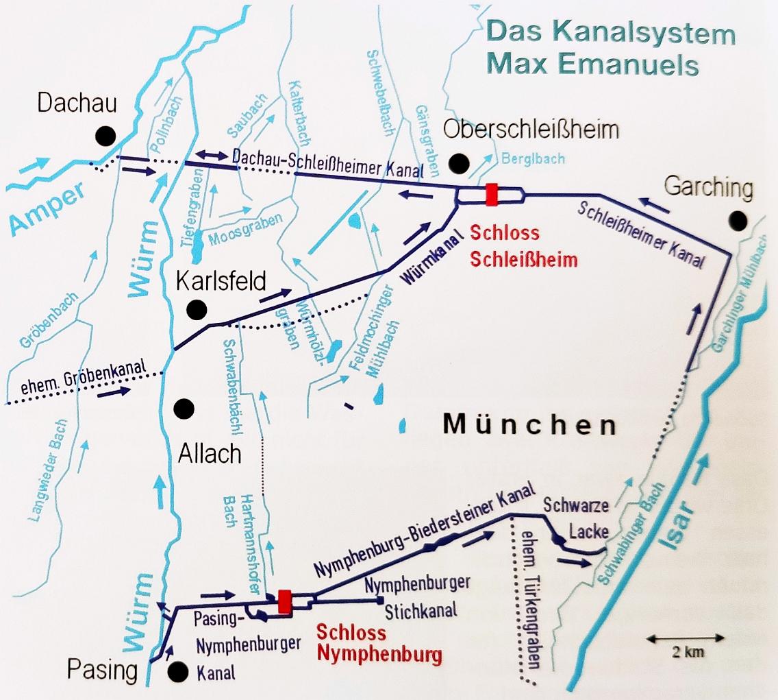 Das von Kurfürst Max Emanuel ausgebaute Kanalsystem zwischen München, Nymphenburg, Schleissheim und Dachau