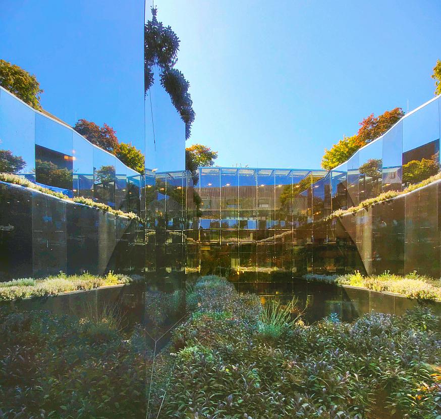 Versteckter grüner Atriumgarten in einem Einkaufszentrum